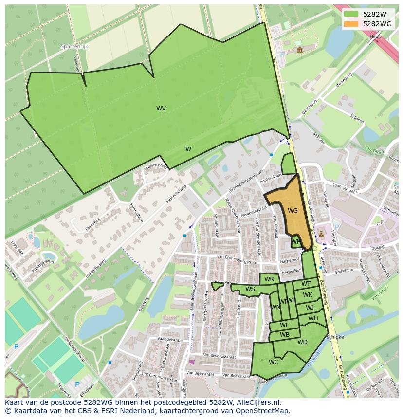 Afbeelding van het postcodegebied 5282 WG op de kaart.