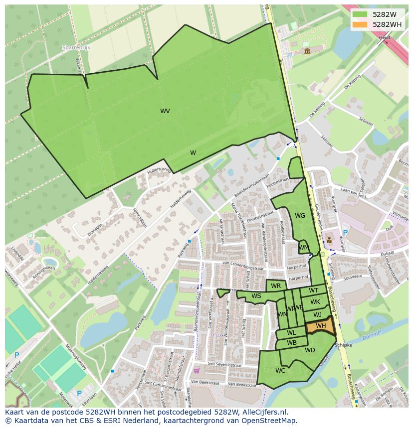 Afbeelding van het postcodegebied 5282 WH op de kaart.