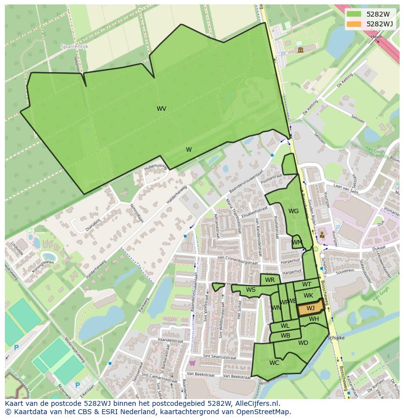 Afbeelding van het postcodegebied 5282 WJ op de kaart.