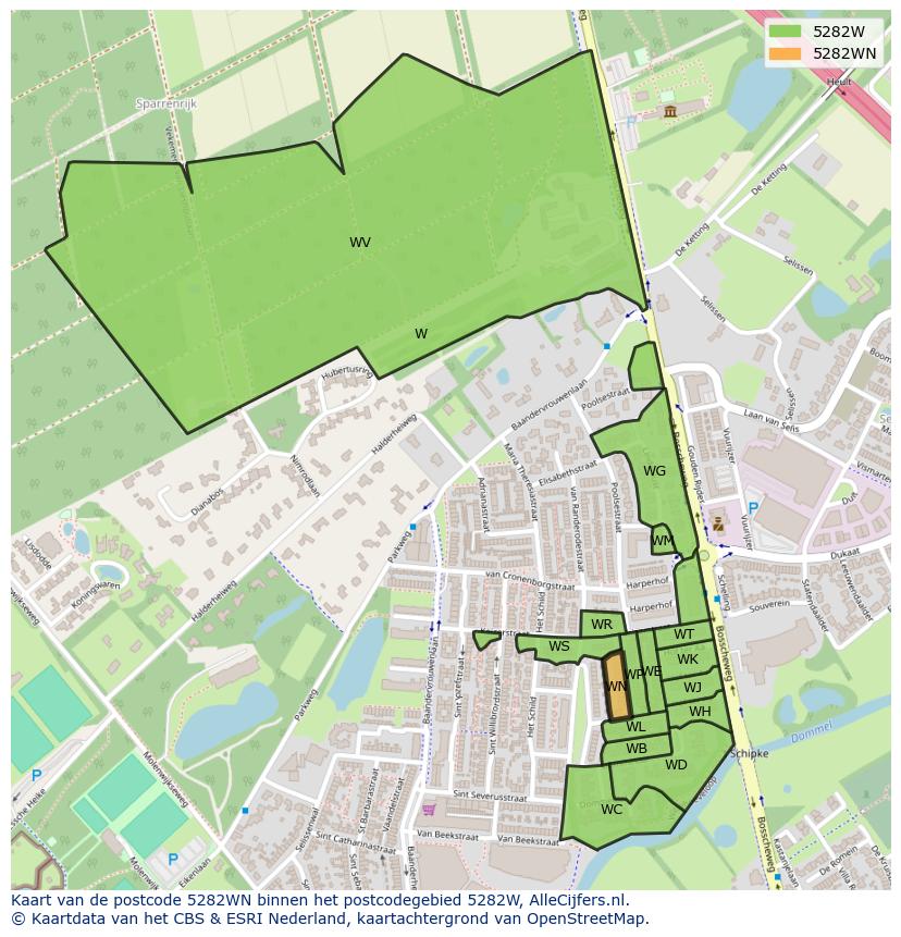 Afbeelding van het postcodegebied 5282 WN op de kaart.