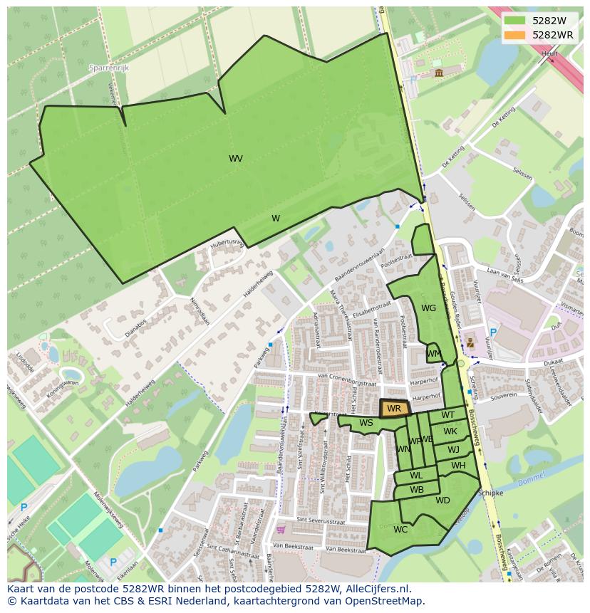 Afbeelding van het postcodegebied 5282 WR op de kaart.