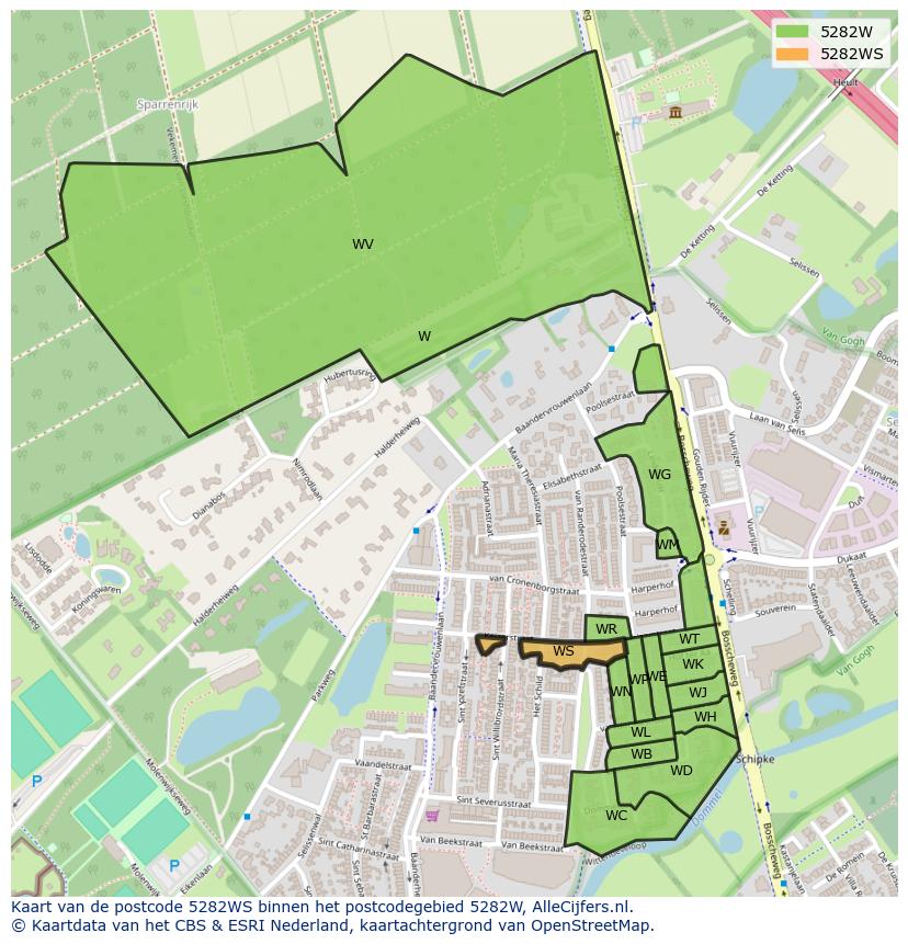 Afbeelding van het postcodegebied 5282 WS op de kaart.