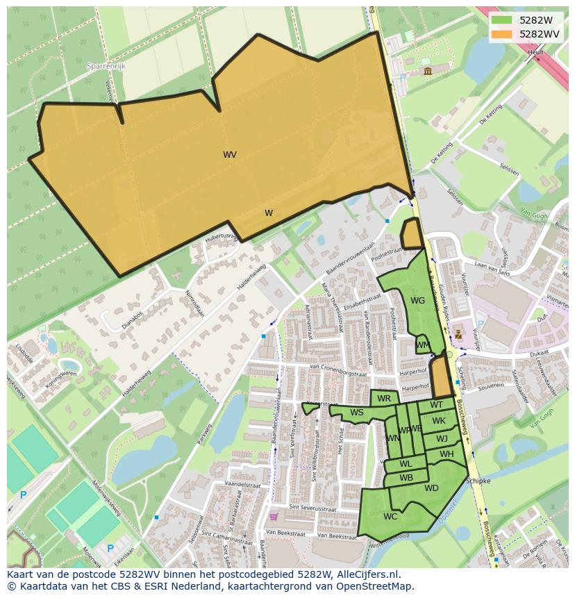 Afbeelding van het postcodegebied 5282 WV op de kaart.