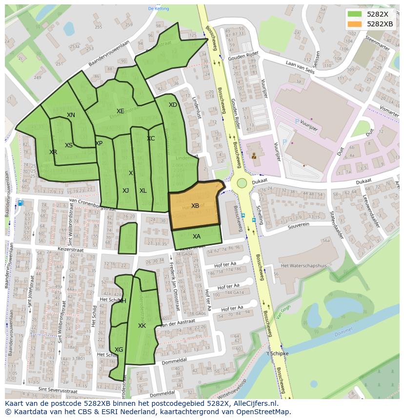 Afbeelding van het postcodegebied 5282 XB op de kaart.