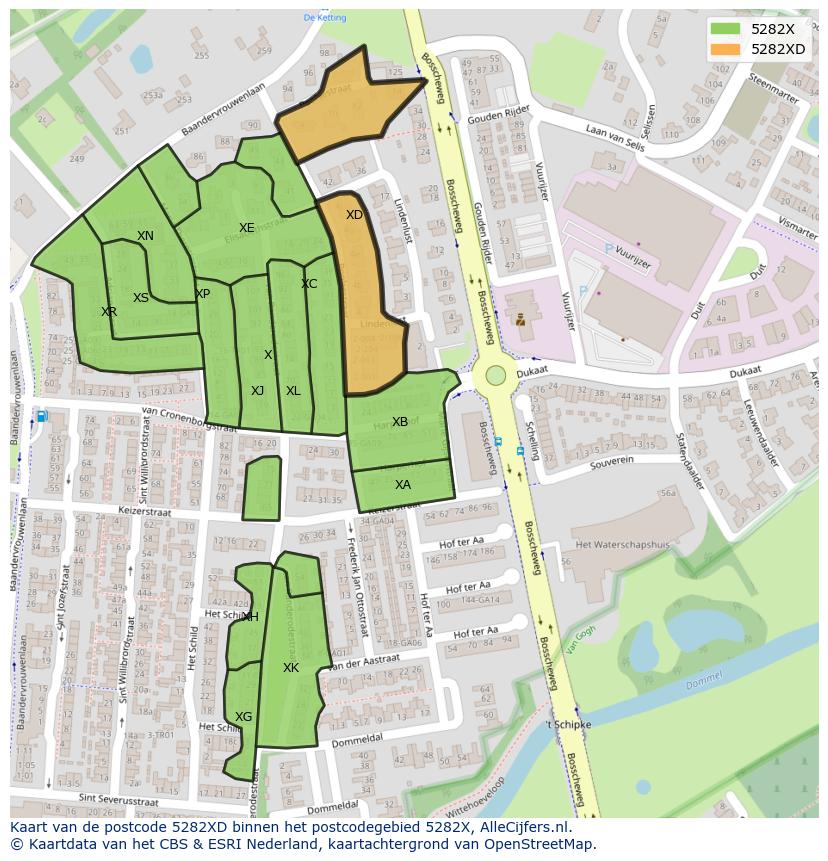 Afbeelding van het postcodegebied 5282 XD op de kaart.
