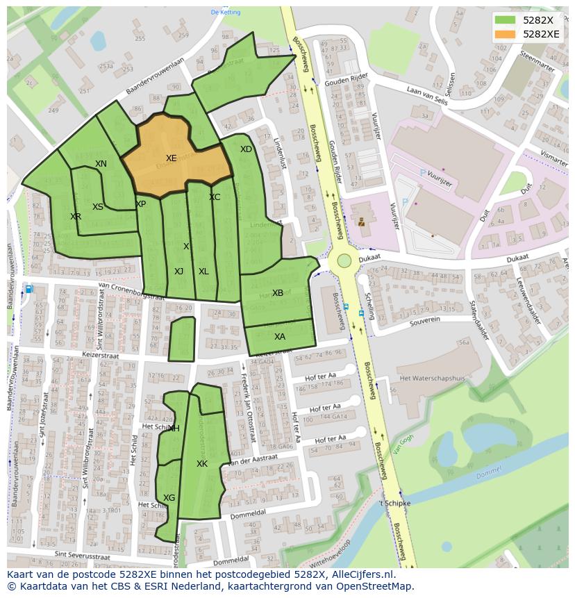 Afbeelding van het postcodegebied 5282 XE op de kaart.