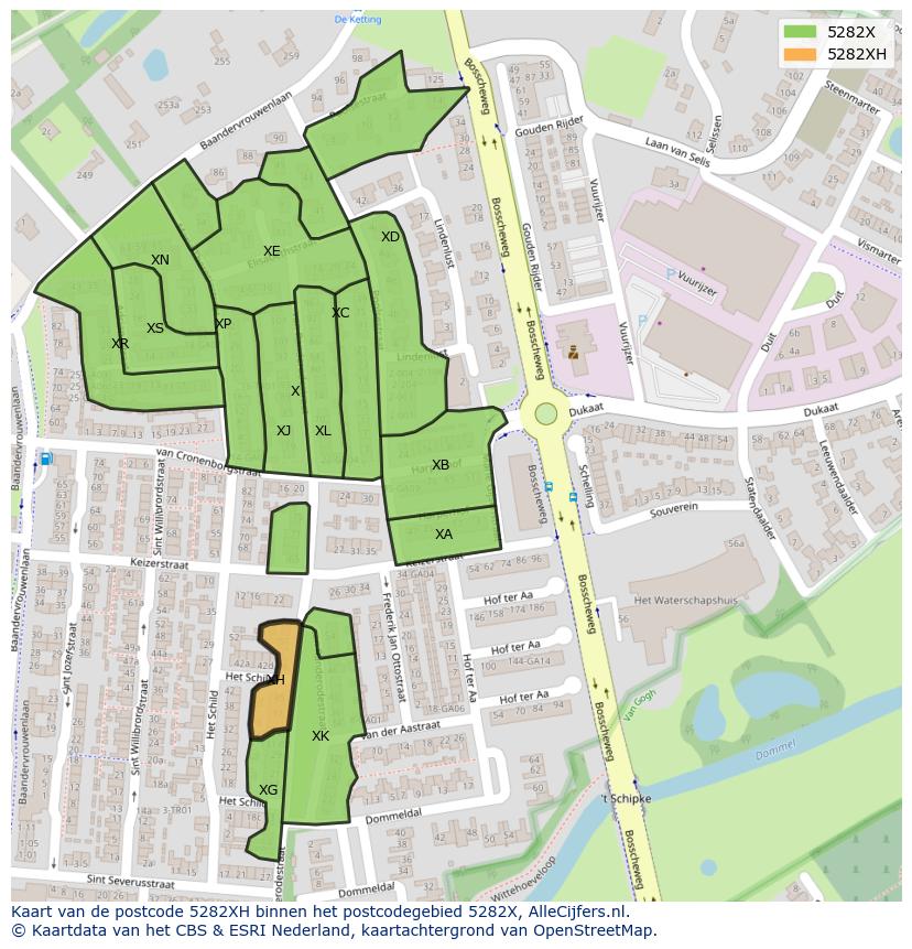 Afbeelding van het postcodegebied 5282 XH op de kaart.