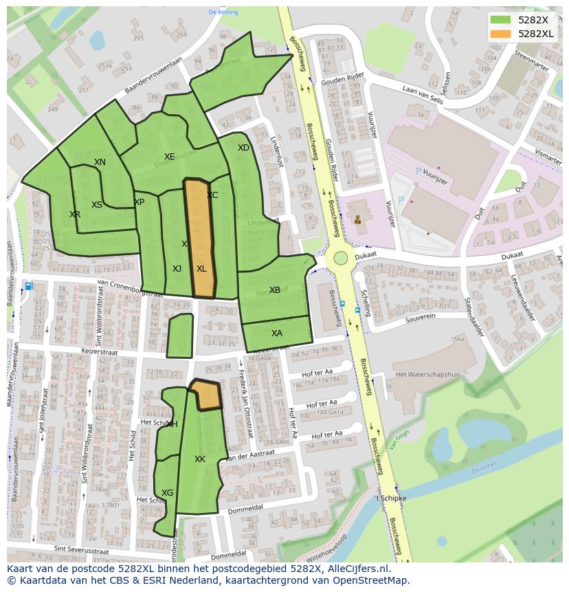 Afbeelding van het postcodegebied 5282 XL op de kaart.