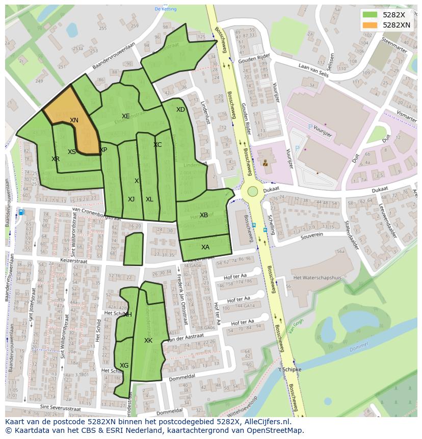 Afbeelding van het postcodegebied 5282 XN op de kaart.