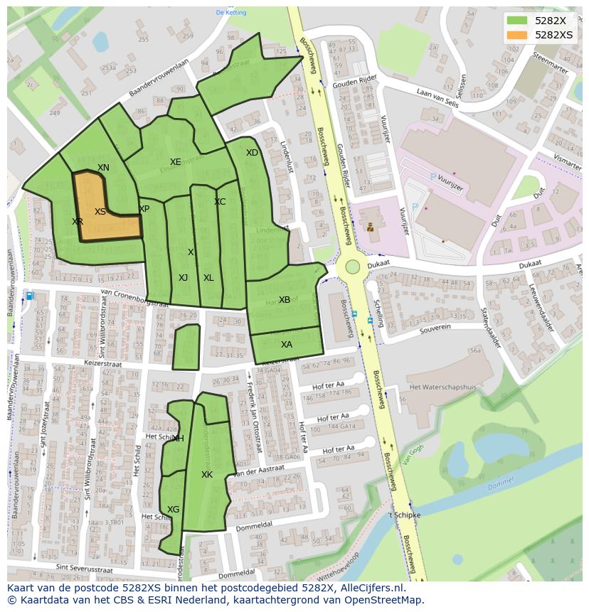 Afbeelding van het postcodegebied 5282 XS op de kaart.