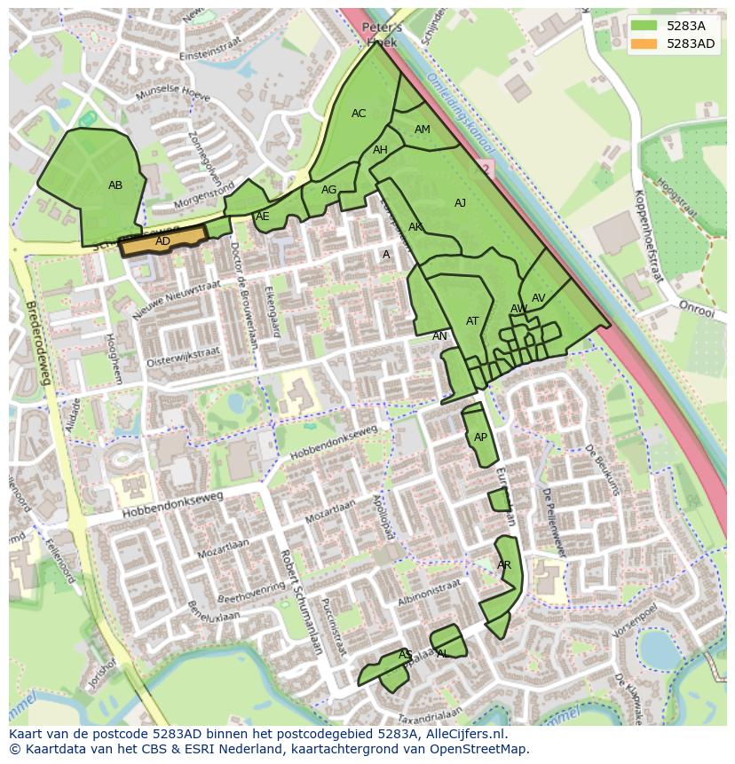 Afbeelding van het postcodegebied 5283 AD op de kaart.
