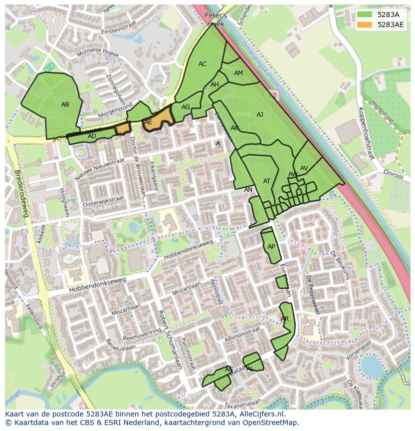 Afbeelding van het postcodegebied 5283 AE op de kaart.