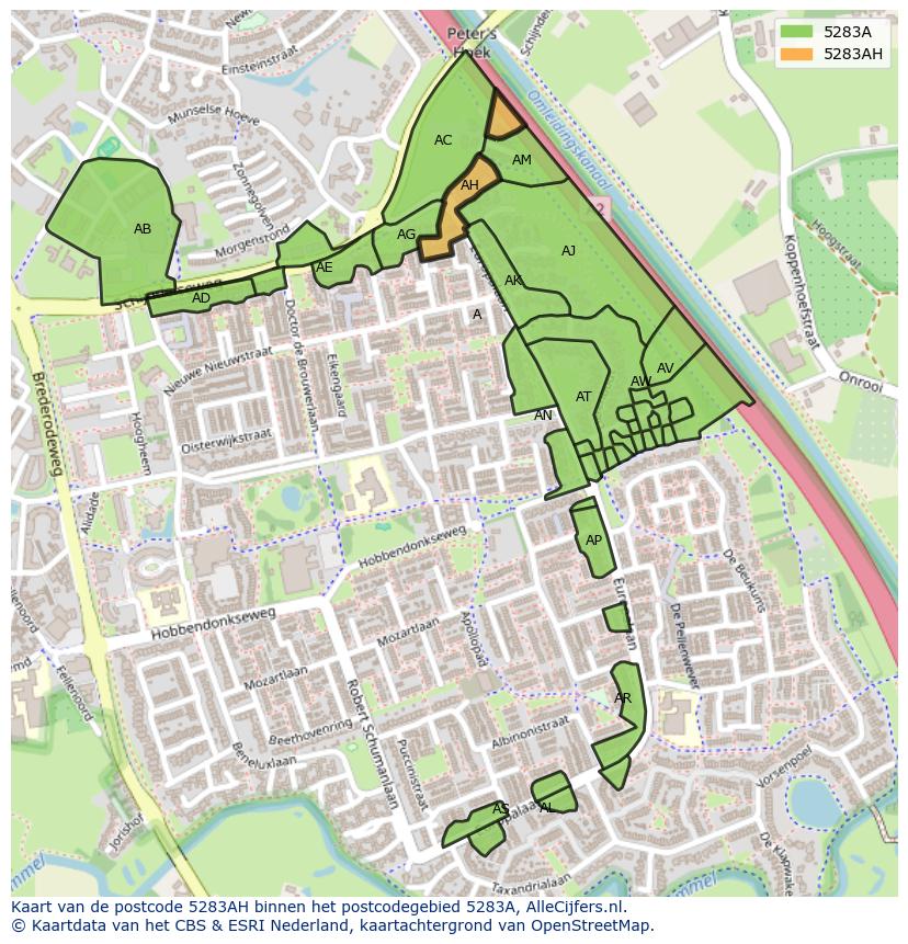 Afbeelding van het postcodegebied 5283 AH op de kaart.