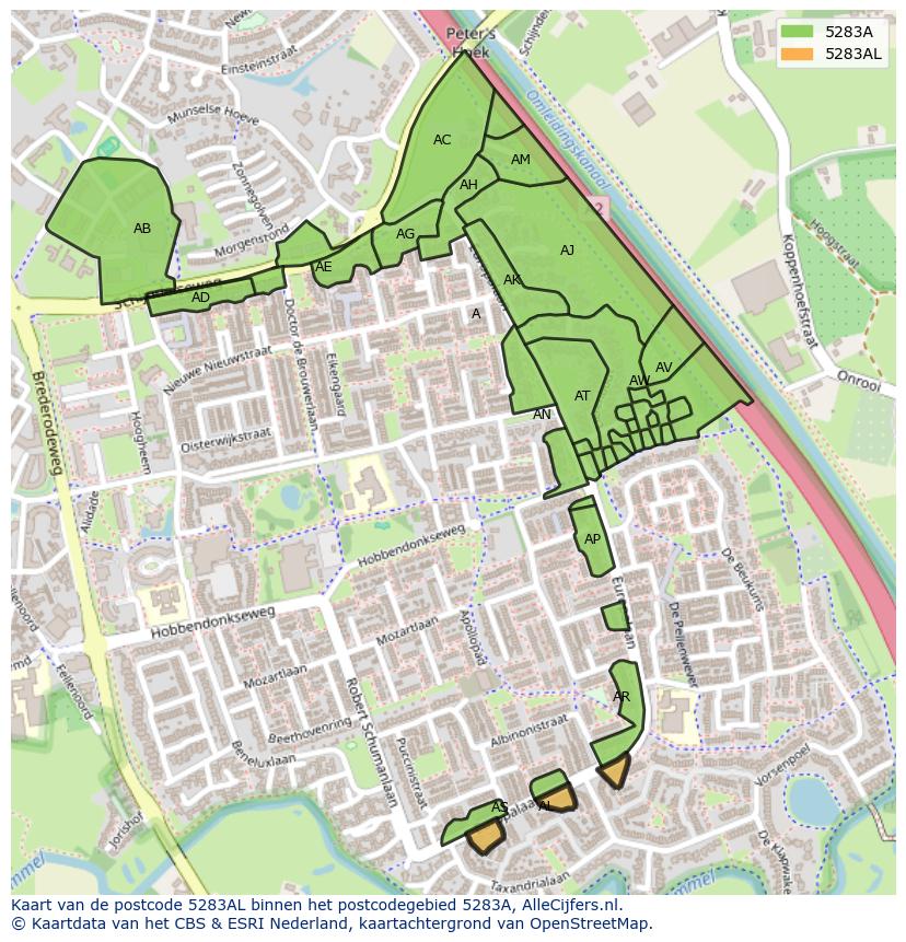 Afbeelding van het postcodegebied 5283 AL op de kaart.
