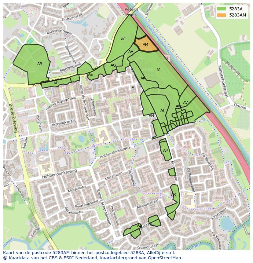 Afbeelding van het postcodegebied 5283 AM op de kaart.