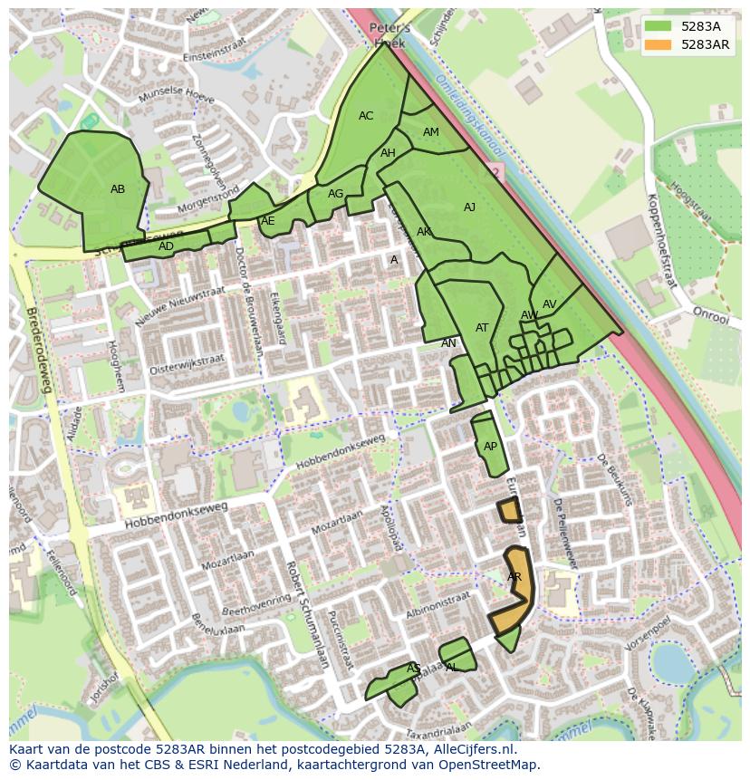 Afbeelding van het postcodegebied 5283 AR op de kaart.