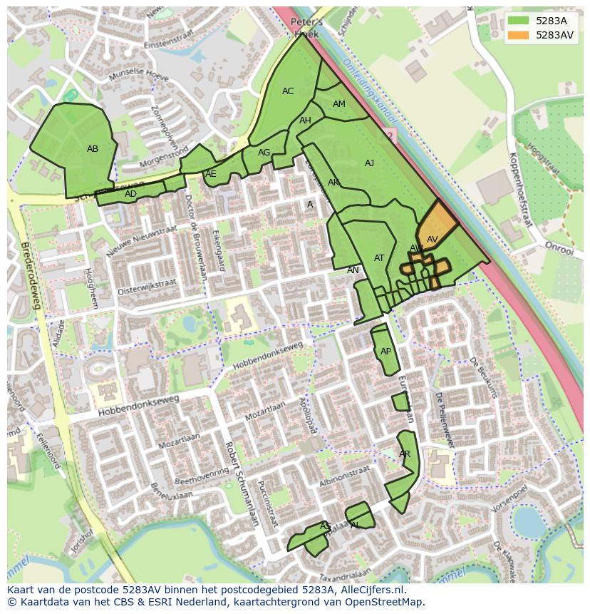 Afbeelding van het postcodegebied 5283 AV op de kaart.