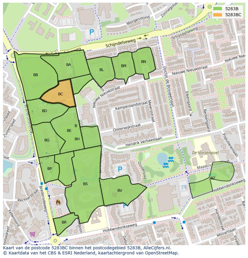 Afbeelding van het postcodegebied 5283 BC op de kaart.