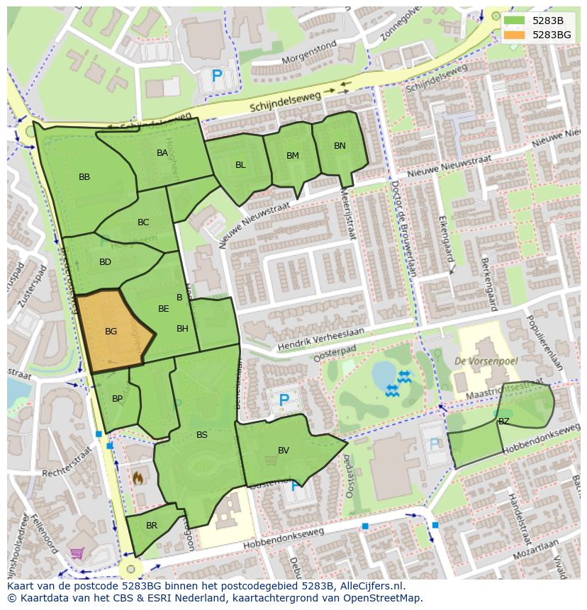 Afbeelding van het postcodegebied 5283 BG op de kaart.