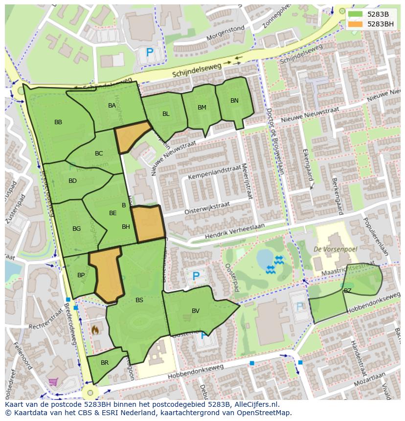Afbeelding van het postcodegebied 5283 BH op de kaart.
