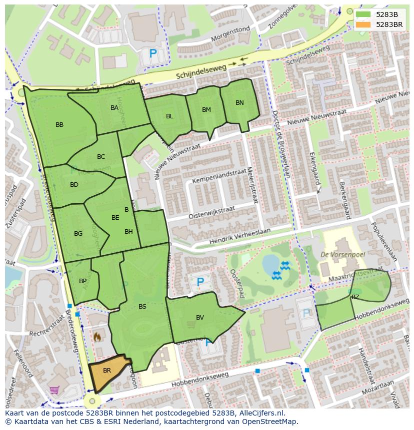 Afbeelding van het postcodegebied 5283 BR op de kaart.