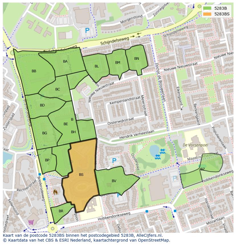 Afbeelding van het postcodegebied 5283 BS op de kaart.