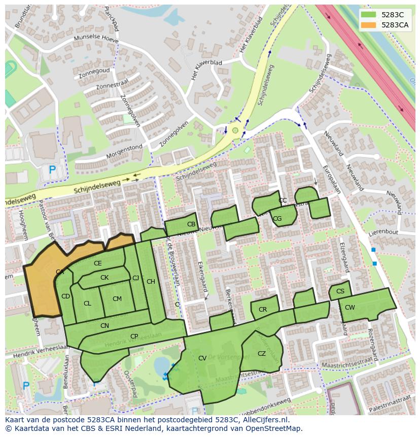 Afbeelding van het postcodegebied 5283 CA op de kaart.
