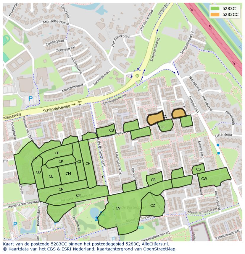 Afbeelding van het postcodegebied 5283 CC op de kaart.