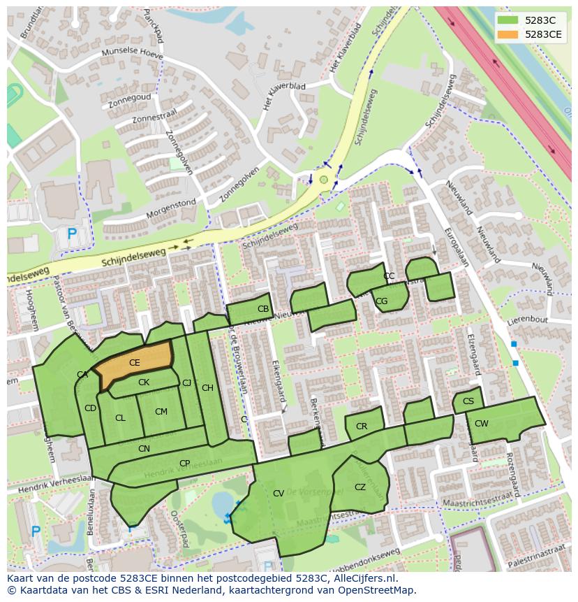 Afbeelding van het postcodegebied 5283 CE op de kaart.