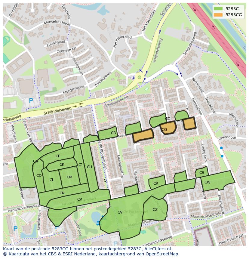 Afbeelding van het postcodegebied 5283 CG op de kaart.