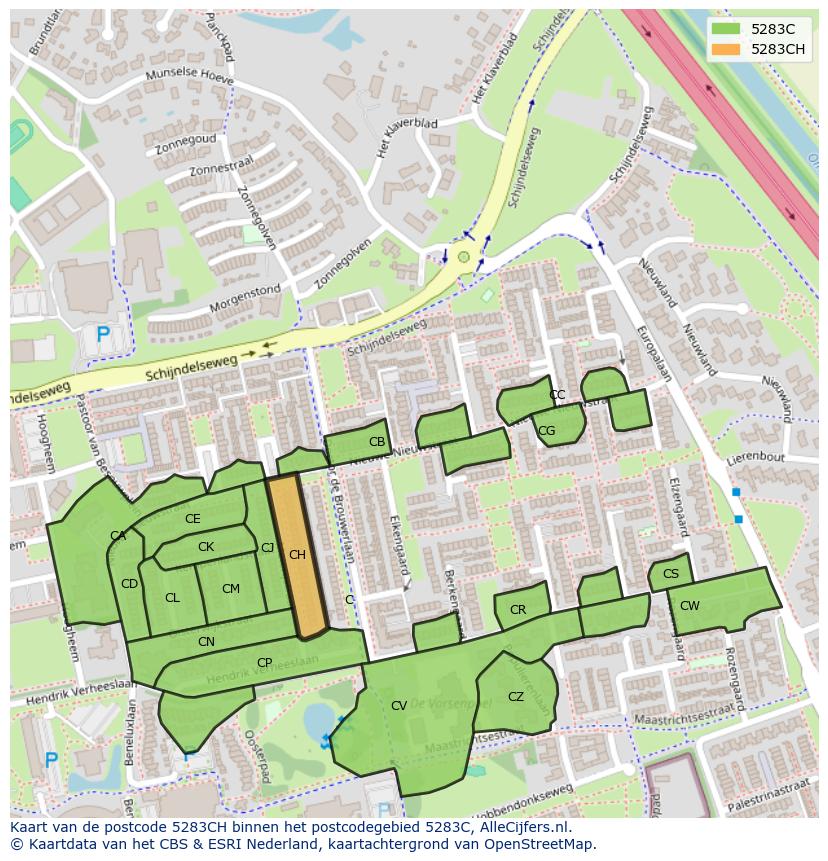 Afbeelding van het postcodegebied 5283 CH op de kaart.