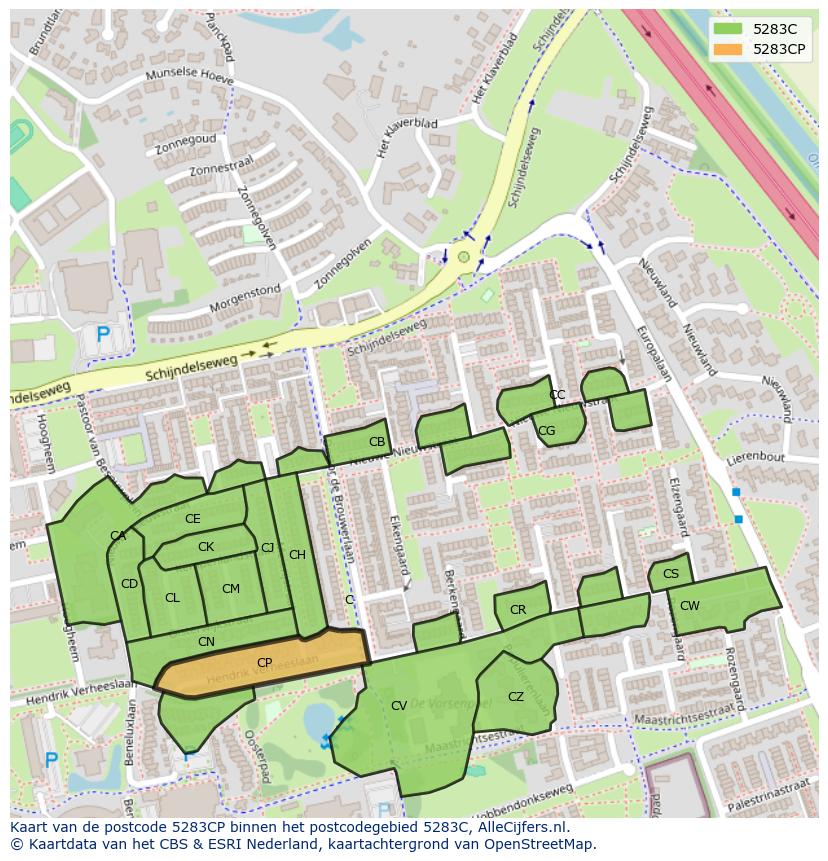Afbeelding van het postcodegebied 5283 CP op de kaart.