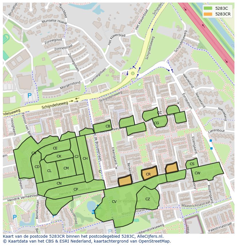 Afbeelding van het postcodegebied 5283 CR op de kaart.