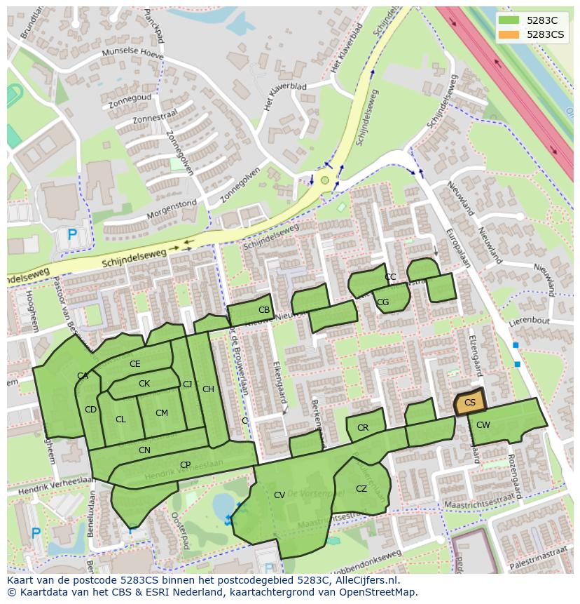 Afbeelding van het postcodegebied 5283 CS op de kaart.