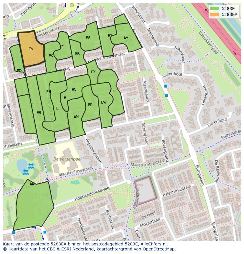 Afbeelding van het postcodegebied 5283 EA op de kaart.