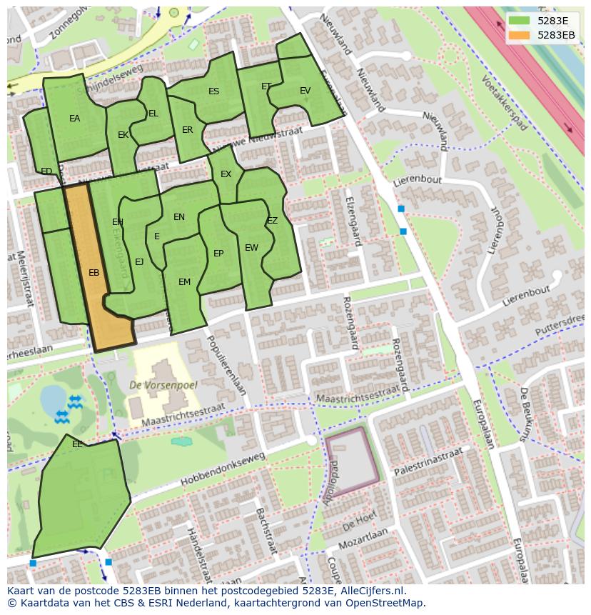 Afbeelding van het postcodegebied 5283 EB op de kaart.