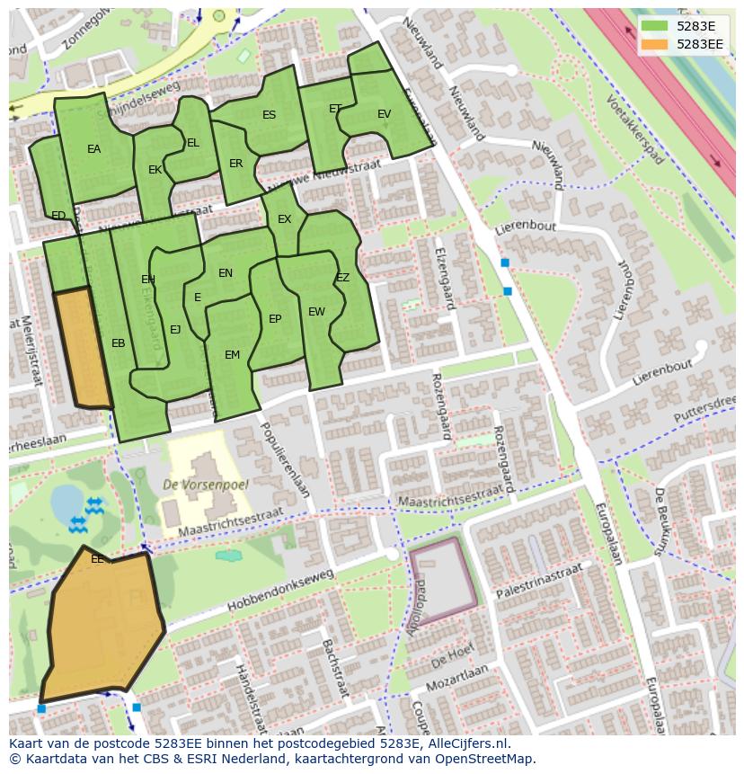 Afbeelding van het postcodegebied 5283 EE op de kaart.