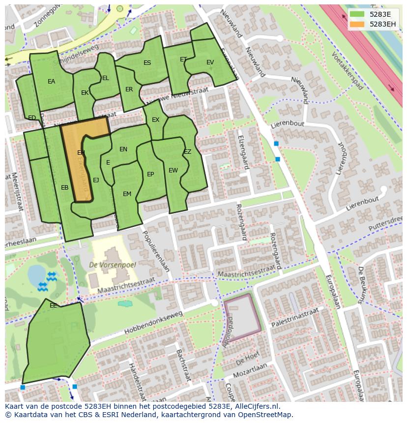Afbeelding van het postcodegebied 5283 EH op de kaart.
