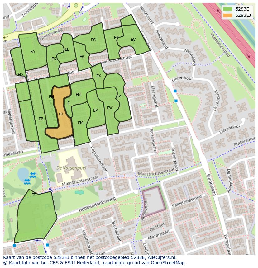 Afbeelding van het postcodegebied 5283 EJ op de kaart.
