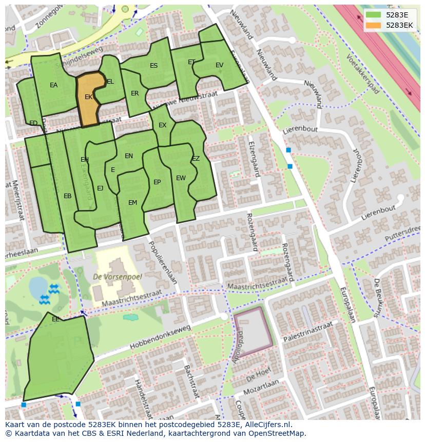 Afbeelding van het postcodegebied 5283 EK op de kaart.