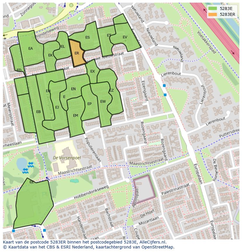 Afbeelding van het postcodegebied 5283 ER op de kaart.