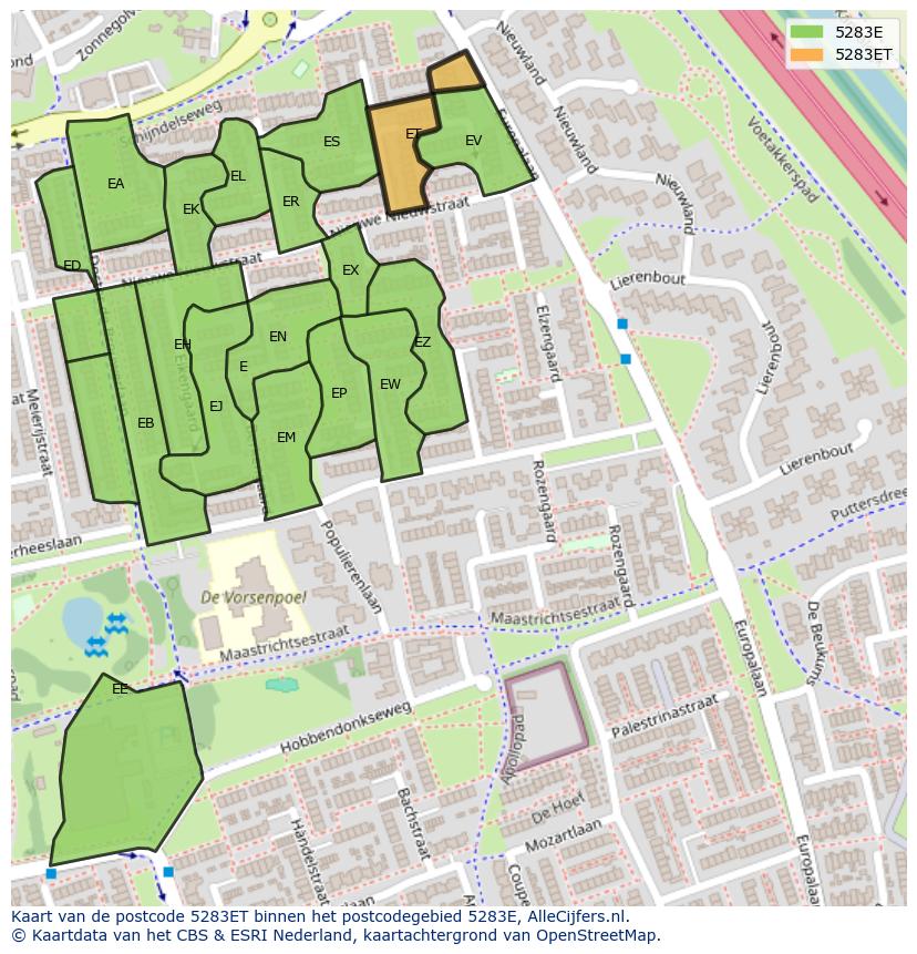 Afbeelding van het postcodegebied 5283 ET op de kaart.