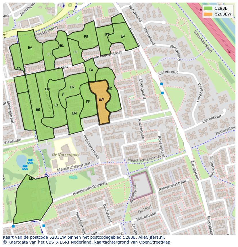 Afbeelding van het postcodegebied 5283 EW op de kaart.