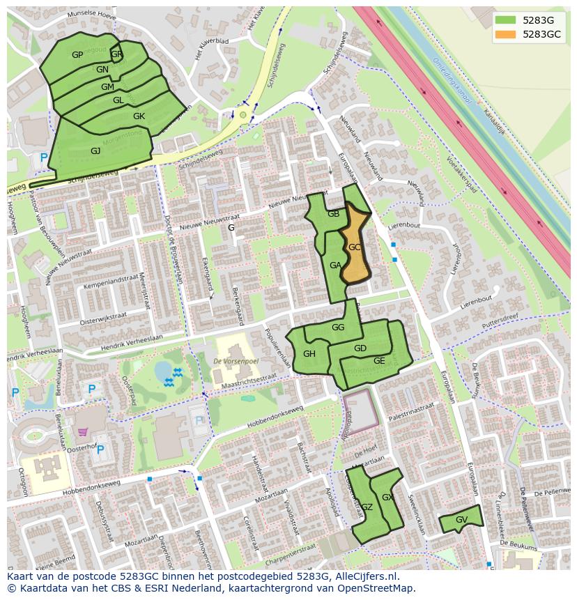 Afbeelding van het postcodegebied 5283 GC op de kaart.