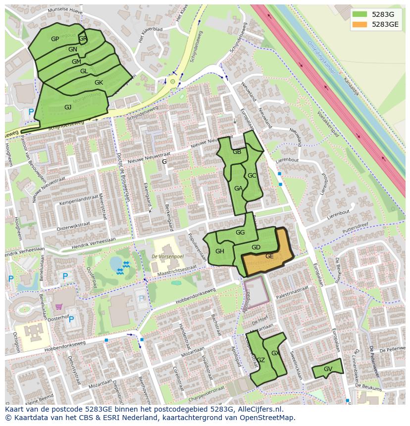 Afbeelding van het postcodegebied 5283 GE op de kaart.