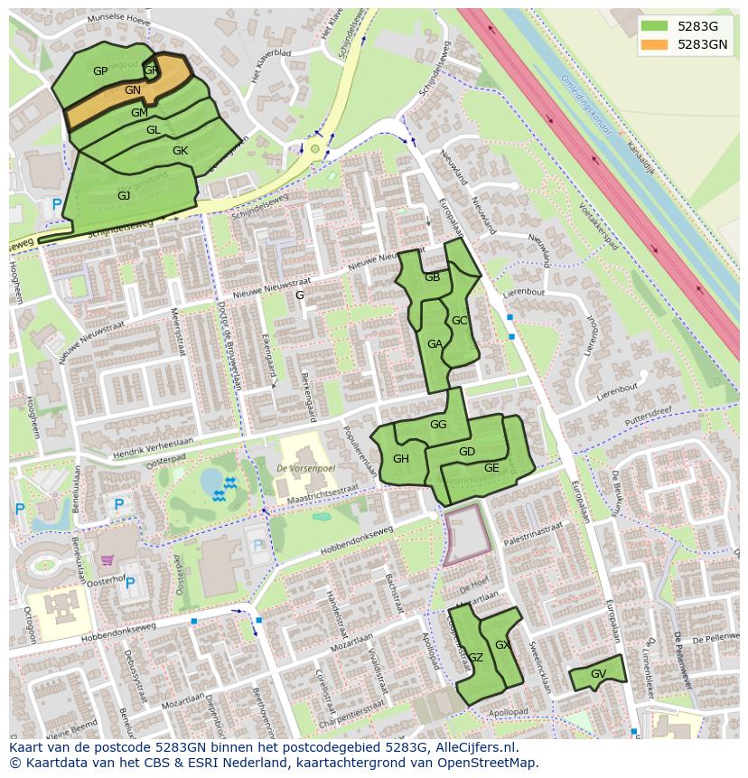 Afbeelding van het postcodegebied 5283 GN op de kaart.