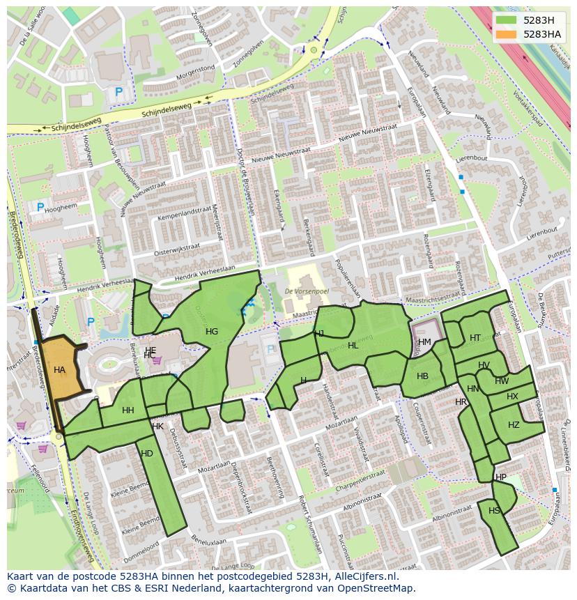 Afbeelding van het postcodegebied 5283 HA op de kaart.