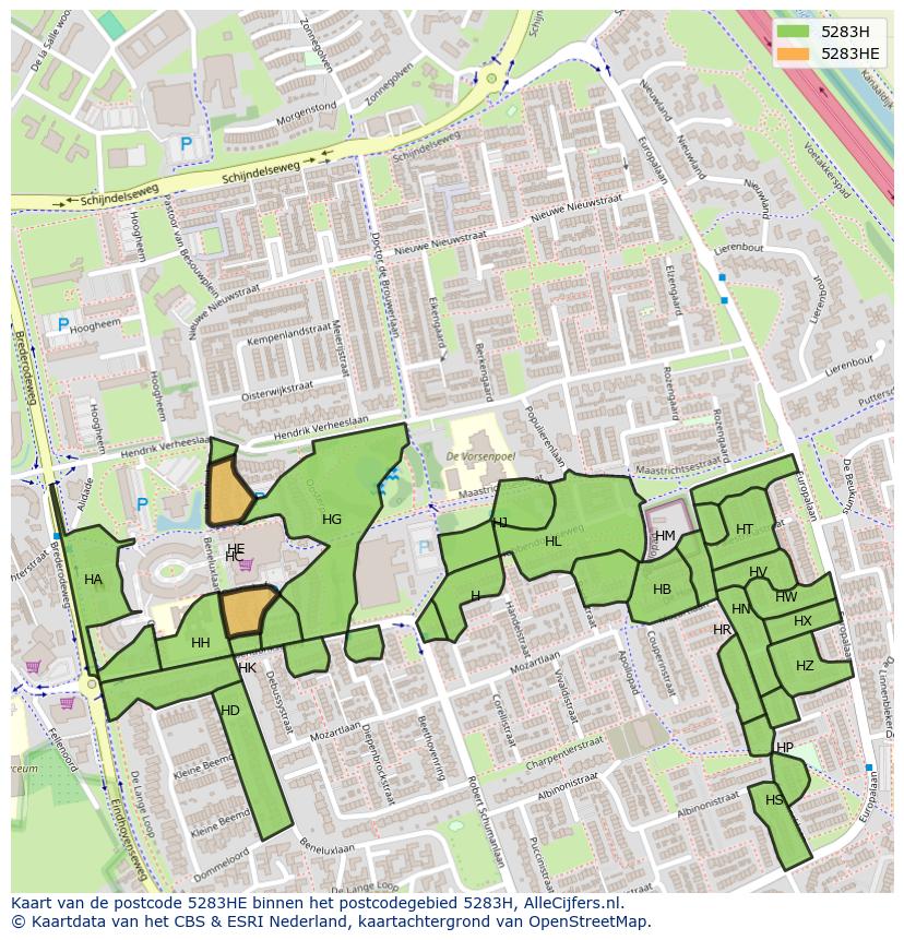 Afbeelding van het postcodegebied 5283 HE op de kaart.