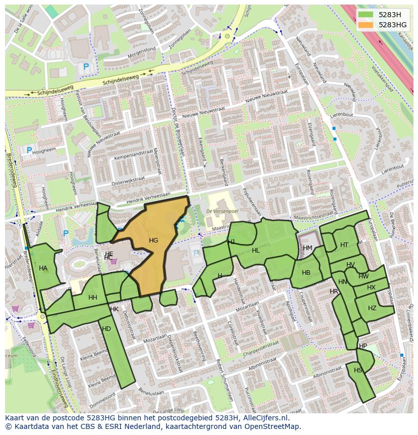 Afbeelding van het postcodegebied 5283 HG op de kaart.