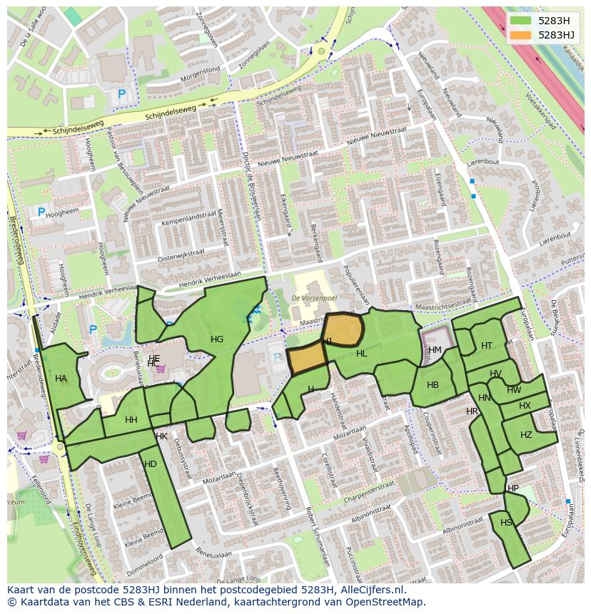 Afbeelding van het postcodegebied 5283 HJ op de kaart.